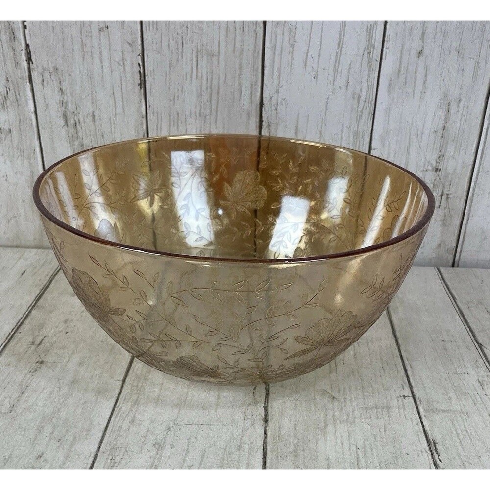 Vintage Jeannette Floragold Marigold Carnival Glass Salad /Serving Bowl